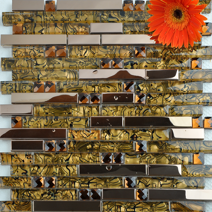 304 stainless steel metal sheet glass mosaci blend diamond backsplash wall tiles - dd13