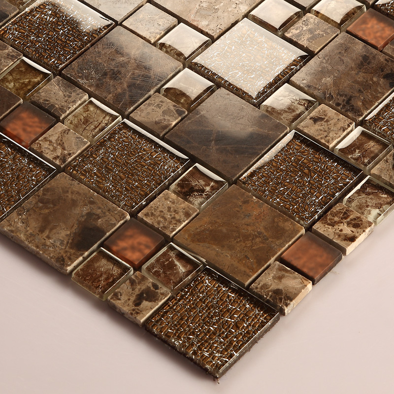 Stone and Glass Mosaic Sheets  Square Tiles  Emperador Dark 