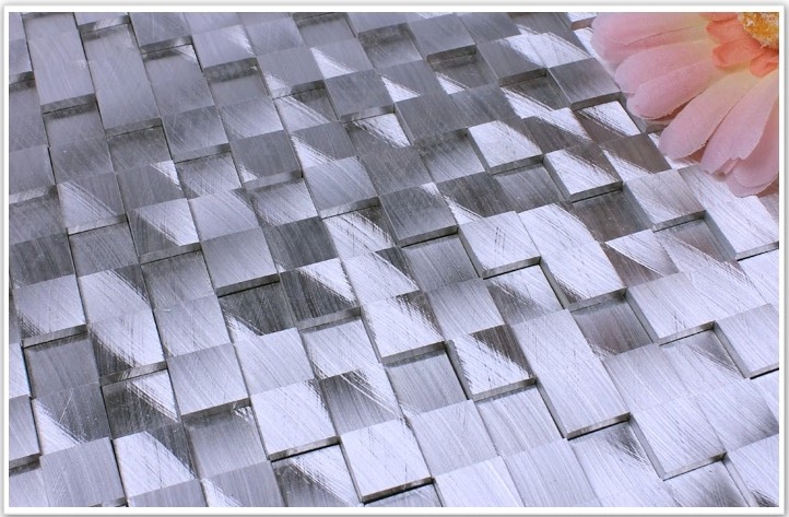 enlarged photo of the metallic mosaic tile grey brushed aluminum sheet - 6105a