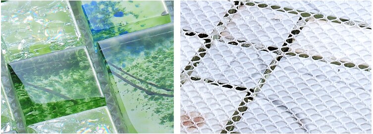 back of glass mosaic tile design mesh mounted