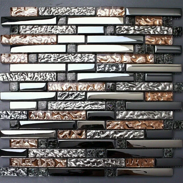 Gass Tile Subway Brown Interlocking Mosaic Tiles For Fireplace