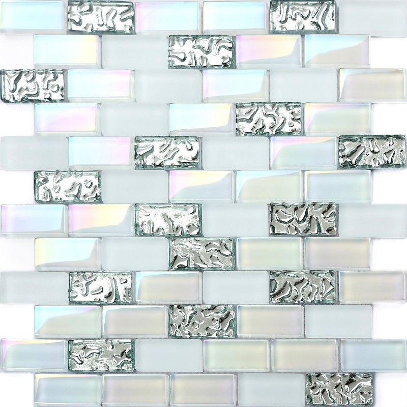 White Iridescent Mosaic Glass Tile for Kitchen & Bath