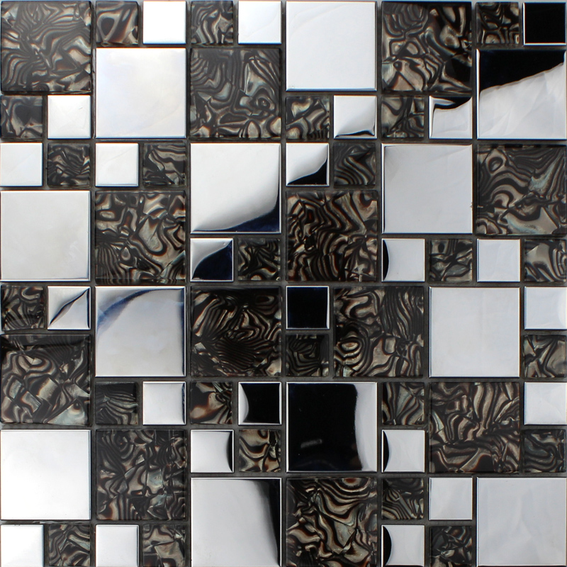 silver 304 stainless steel metal crystal glass tiles sheet 