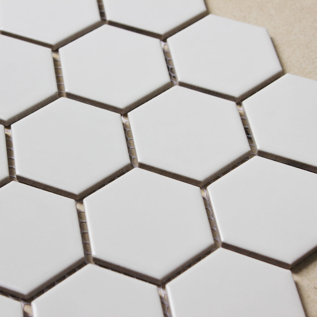 Hexagon Porcelain Tile White Matte Non Slip Washroom Porcelain Mosaic Tile Kitchen Backsplash