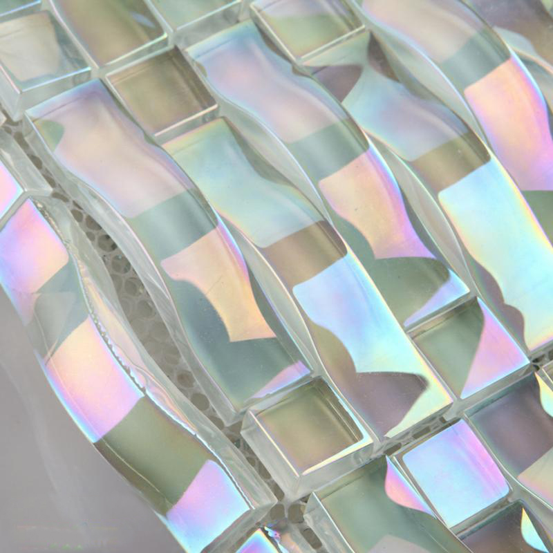Glass Mosaic Tile Interlocking Arched Crystal Glass Tile Backsplash YF