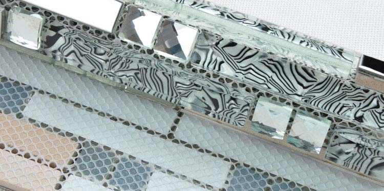 back of 304 stainless steel metal crystal glass moasic tiles diamond mesh mounted tiles sheet - tws052