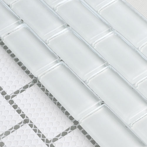 back of glass white mosaic tile design mesh mounted - bs10