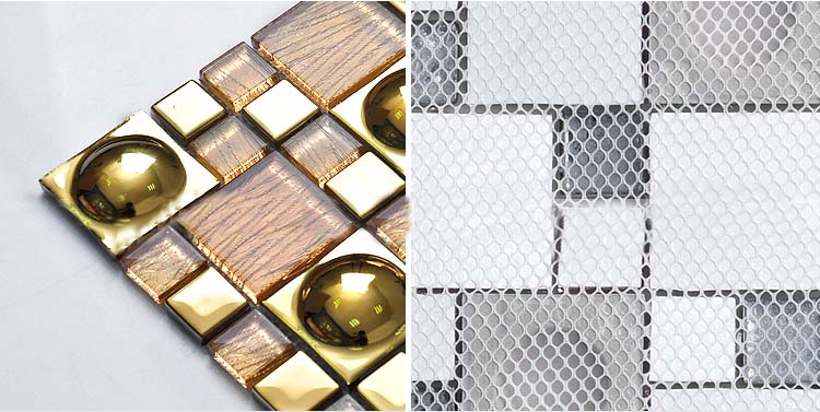 back of porcelain mosaic tile details crystal glass plated mirror mesh mounted tiles - yg82