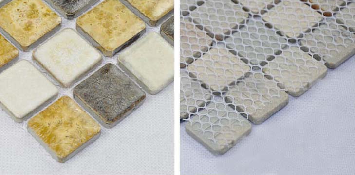 back of porcelain mosaic tiles wall backsplash stikcers mesh mounted - tc-2509tm