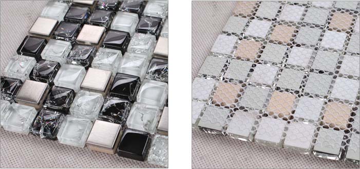 back of the metallic mosaic tile crack glass stainless steel - ks33