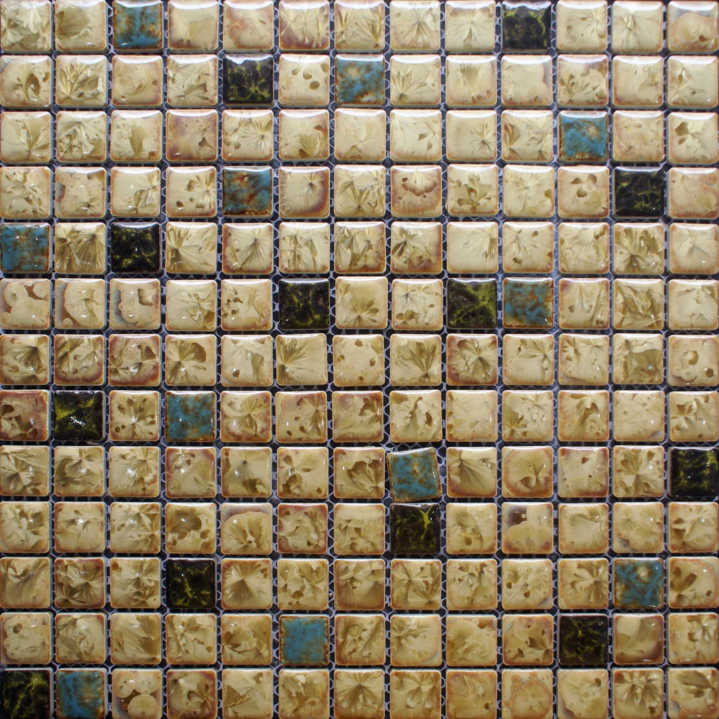 blue and whtie porcelain mosaic tile kitchen backsplash 