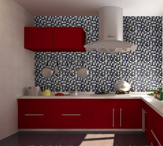 blue and whtie porcelain mosaic tile kitchen backsplash 