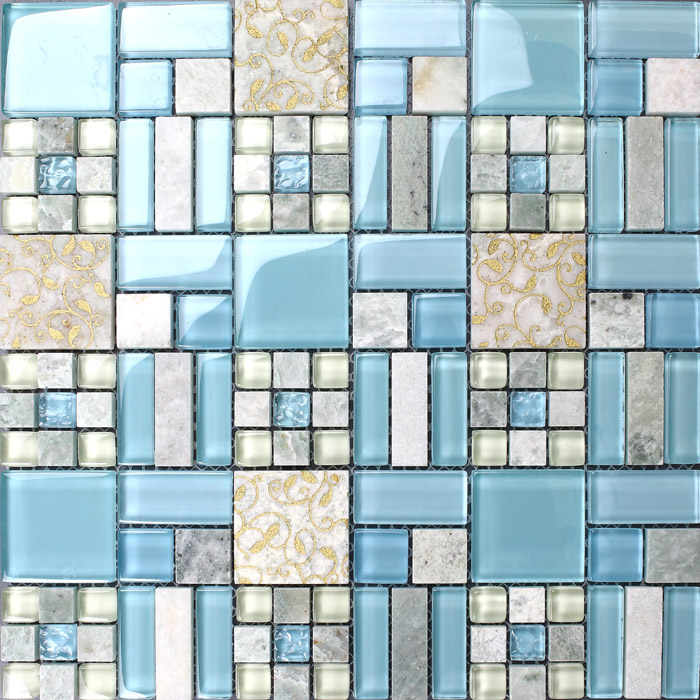 front side of the stone glass blend mosaic tile