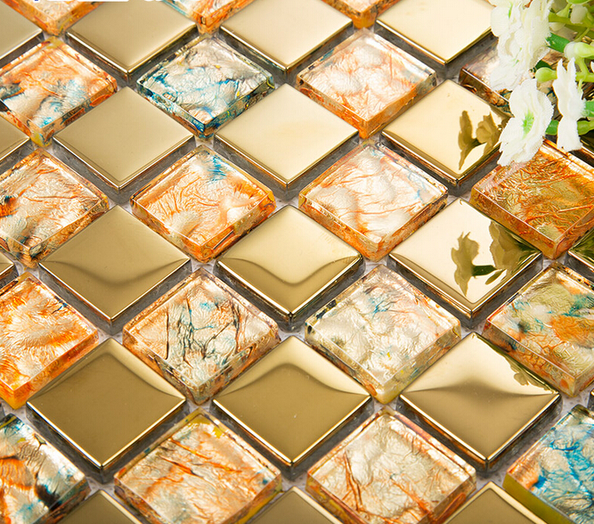 gold crystal glass tile mosaic 