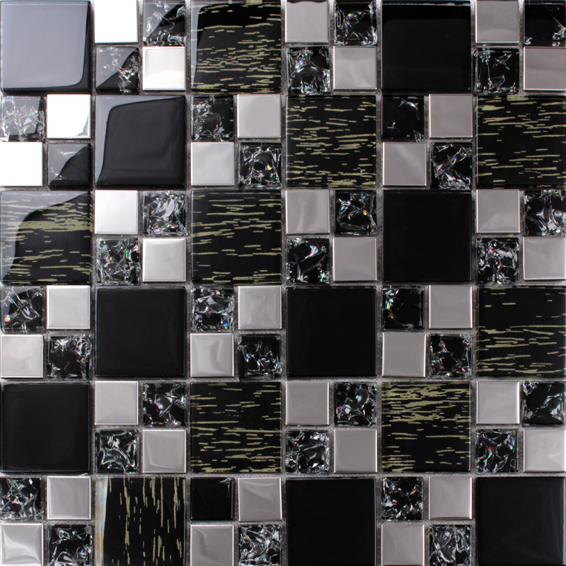 silver 304 stainless steel metal crystal glass tiles sheet 