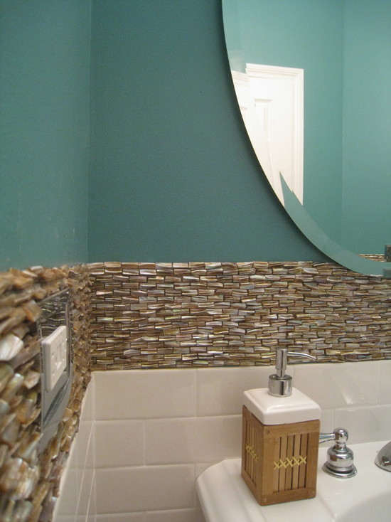 mother of pearl tiles for bathroom mirrored wall backsplash