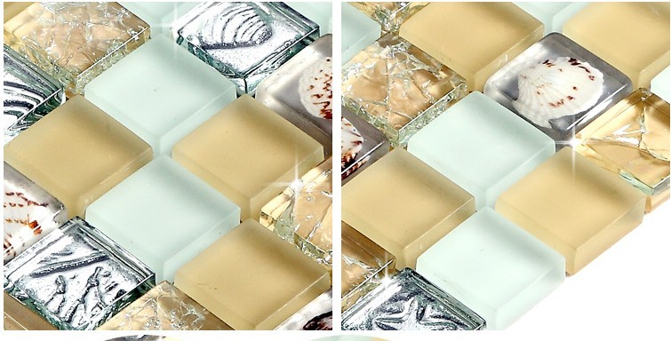 crystal crackle glass plated tile shell mosaic wall tiles -s169