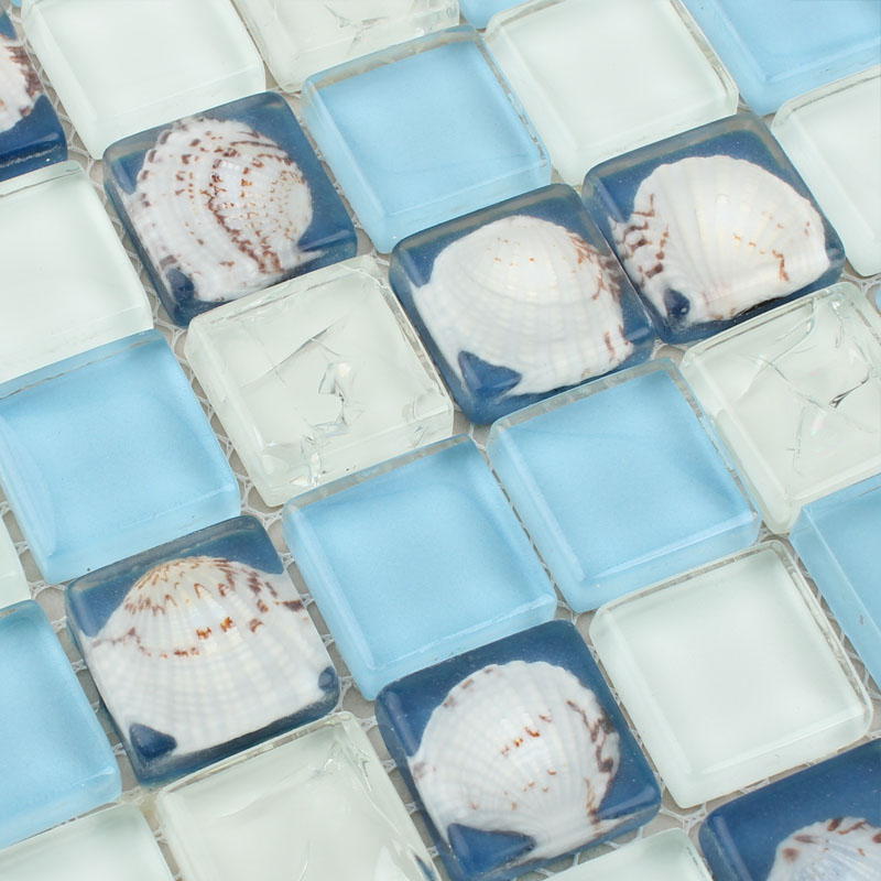 crystal crackle glass tile plated mosaic shell wall tiles - hc132