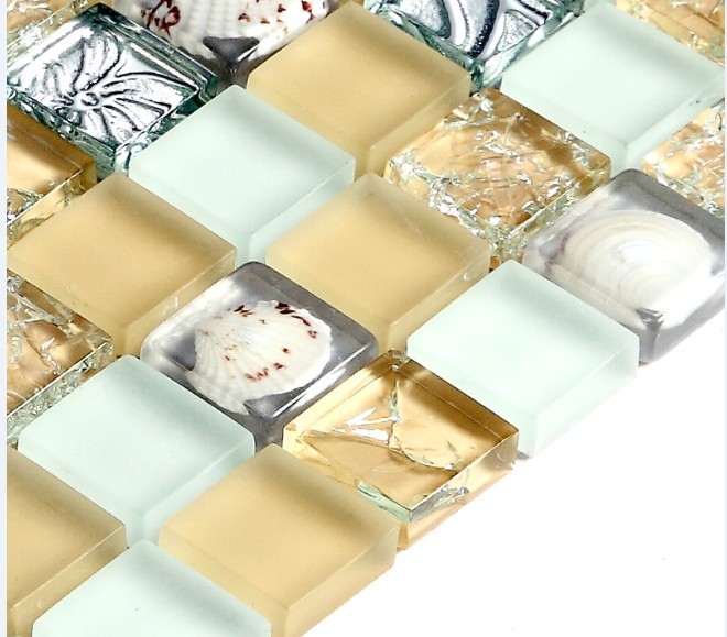 crystal crackle glass tile vitreous plated mosaic shell wall tiles - s169