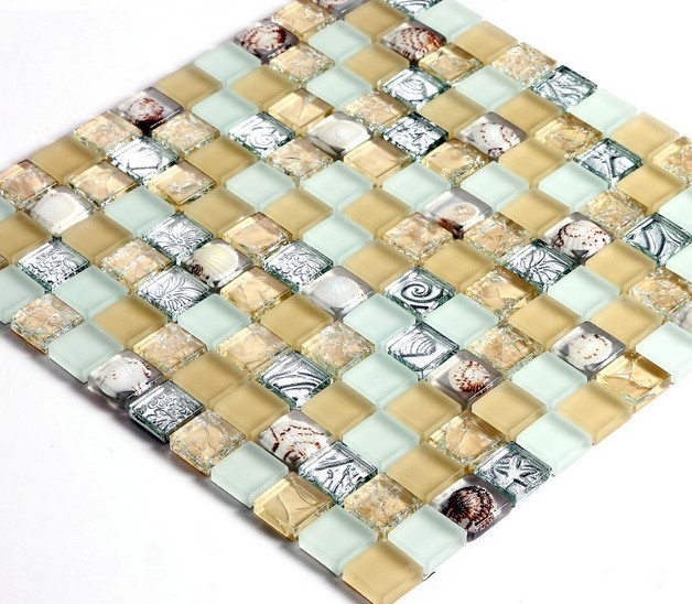crystal crackle glass tile plated mosaic shell wall tiles - s169