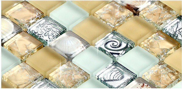 crystal crackle glass tile vitreous plated mosaic shell wall tiles - s169