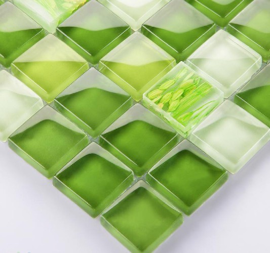 crystal glass tile green mosaic wall tiles - yf-mtlp22