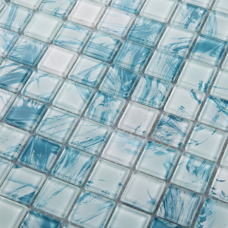 crystal glass tile white with blue mosaic wall tiles - yf-mwl29