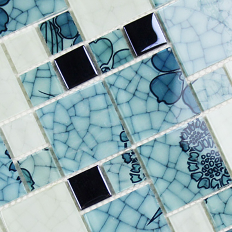 Crystal Glass Mosaic Kitchen Tiles Washroom Backsplash Bathroom Blue