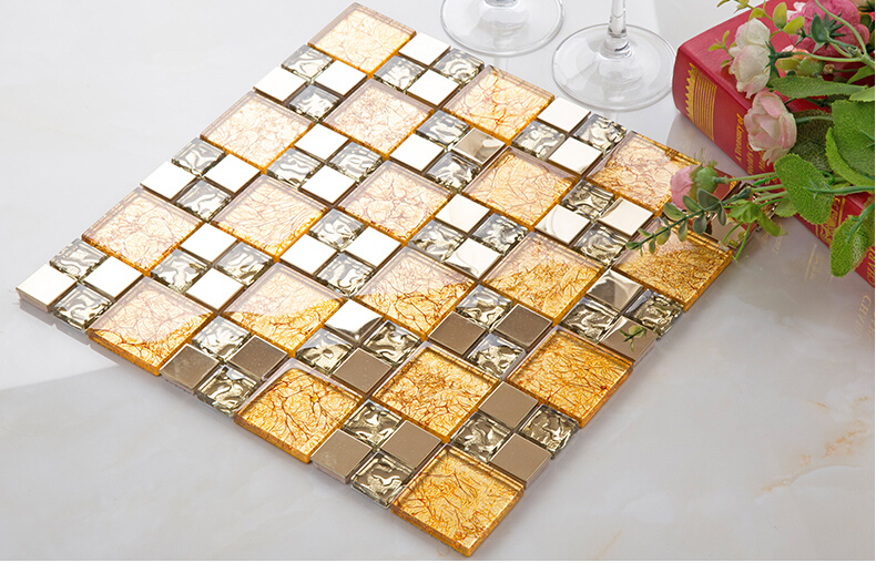 gold crystal glass tile mosaic - c37