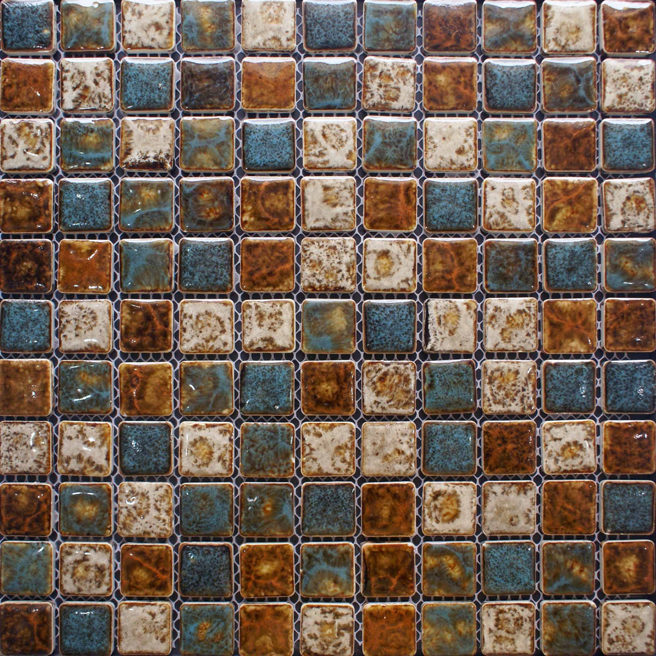 blue and whtie porcelain mosaic tile kitchen backsplash 