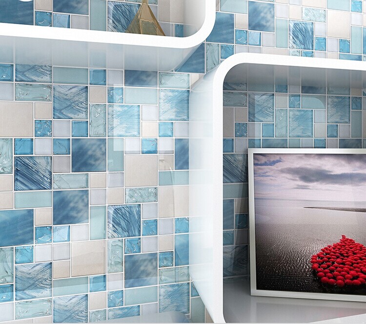 Crackle Glass Backsplash Tile 304 Stainless Steel Metal Tiles Blue Hand