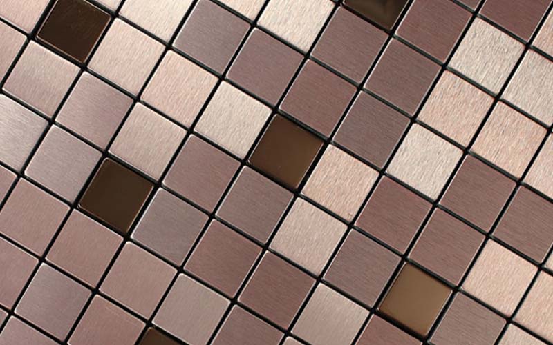 enlarged photo of the metallic mosaic tile cinnamon aluminum stainless steel - 9103
