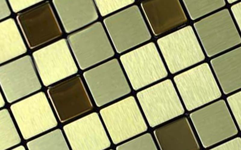enlarged photo of the metallic mosaic tile gold aluminum stainless steel - 9101
