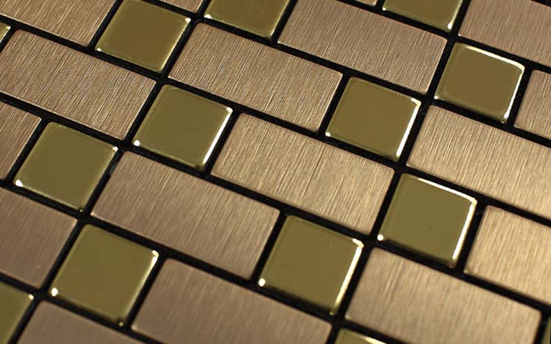 enlarged photo of the metallic mosaic tile gold aluminum stainless steel - 9102