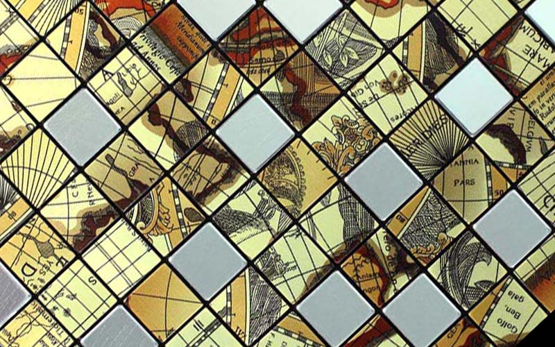 enlarged photo of the metallic mosaic tile gold aluminum stainless steel - 9104