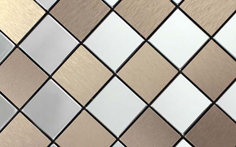 enlarged photo of the metallic mosaic tile gold aluminum stainless steel - 9105