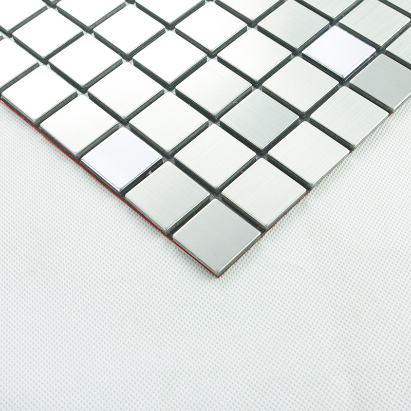 enlarged photo of the metallic mosaic tile grey brushed aluminum sheet - 6105a