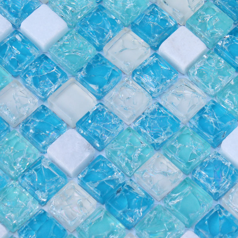 Stone Glass Mosaic Tiles Blue Ice, Backsplash Glass Tiles Blue
