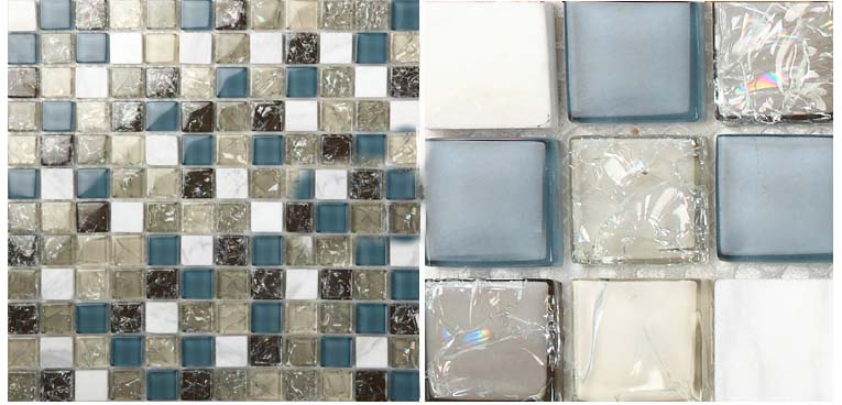 front side of the stone glass blend crackle mosaic tile - l316