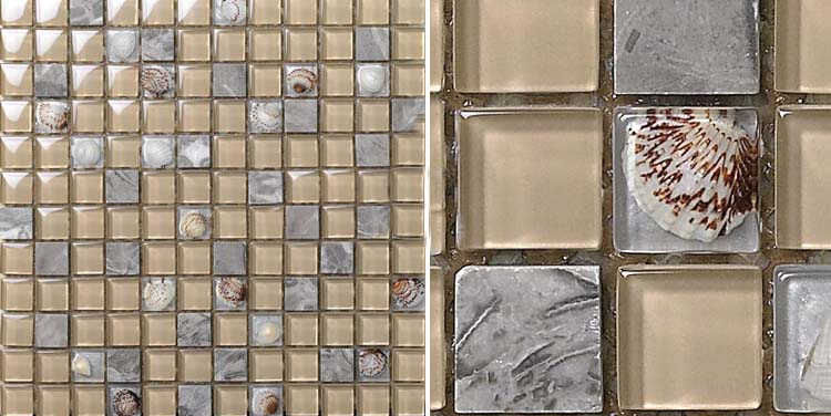 front side of-the stone glass blend shell mosaic tile - 615