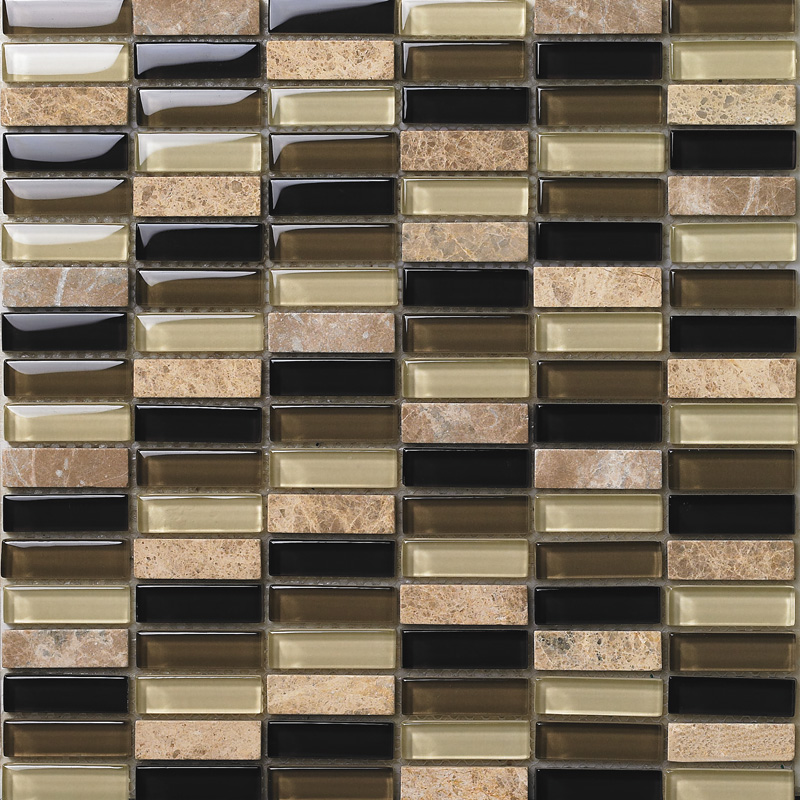 front side of the strip stone crystal glass blend mosaic tile - 605