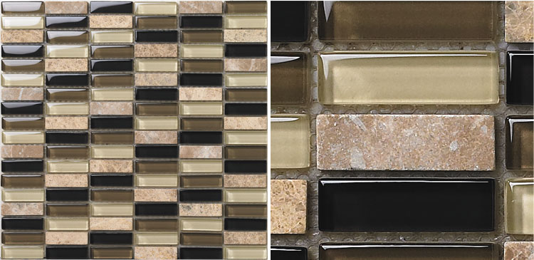 front side of the strip stone crystal glass blend mosaic tile - 605