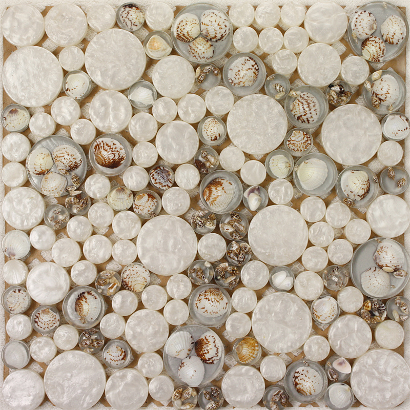 White Mosaic Tile Resin Glass Conch Tile Backsplash Penny ...