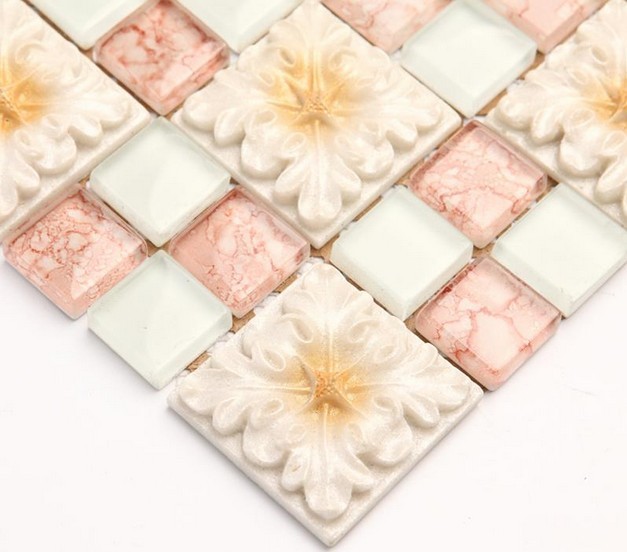 glass mosaic tile design  with resin flower - yf-mtlp22