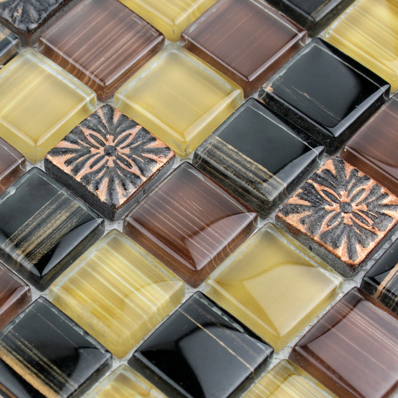 glass tile brown glass mosaic tiles crystal glass tile metal brushed