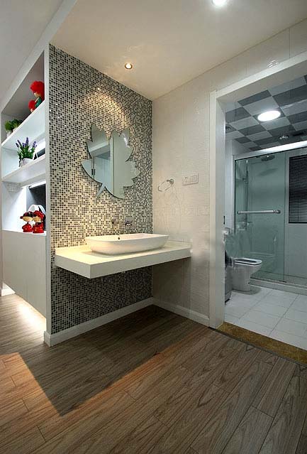 glass stone tile stainless steel bathroom mirror wall sticker - ks66b