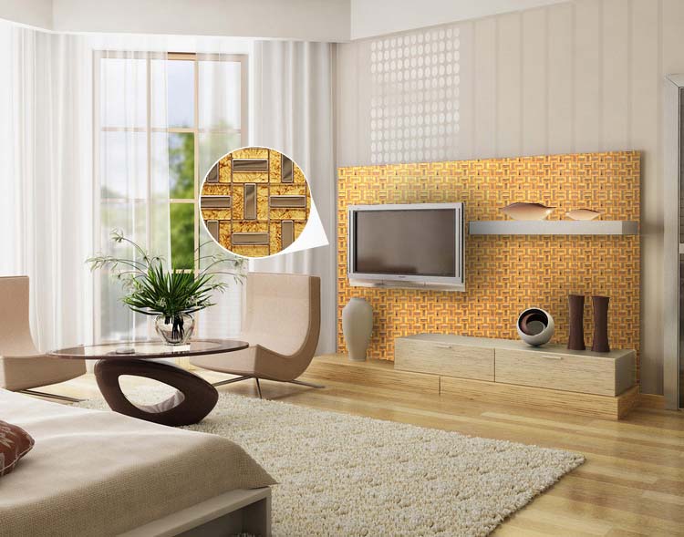glass tile stainless steel tv backdrop wall sticker - ks66b