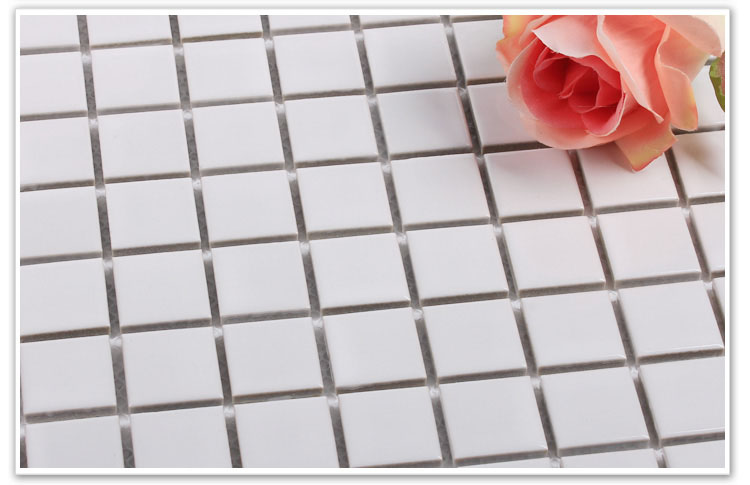 glazed porcelain white mosaic floor tile details - hb-002