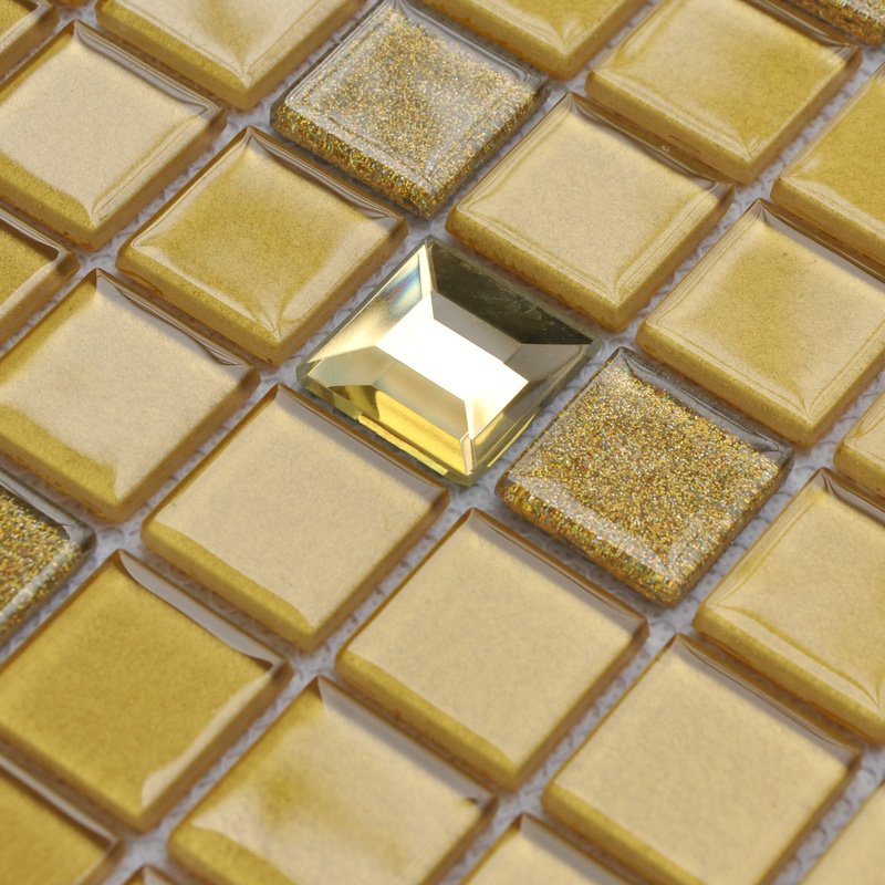 gold plated crystal glass tile mosaic tiles wall stickers - sfm003