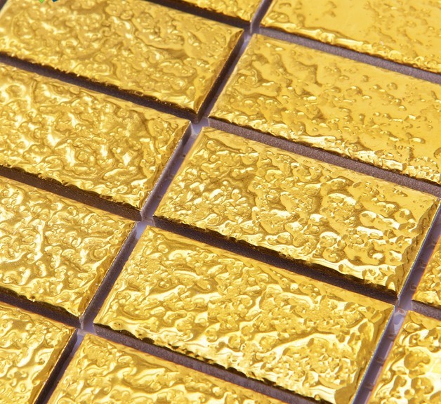 Ceramic Pool Tile Mosaic Gold Wall Fireplace Decor 1 X 2 Brick Tiles Gold Plated Porcelain Mosaic Hall Floor Tile Details Yf Mca34